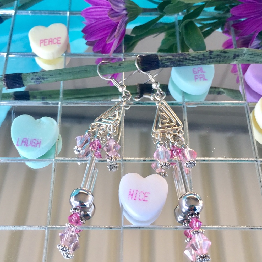 🇺🇸Pink Swarovski Crystals, Sterling Plate Charms